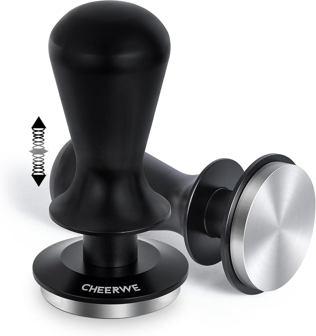 58mm Espresso Tamper, Daul Spring Loaded Calibrated Tamper, Coffee Tamper for Espresso Machine, 100% Flat Stainless Steel Base Tamper, Barista Tool for Espresso Machine