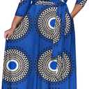Runwind Plus Size Maxi Dresses for Curvy Women, 3/4 Sleeve V Neck Long Printed Dress with Belt Casual Dress with Pockets (Blue, XXL)