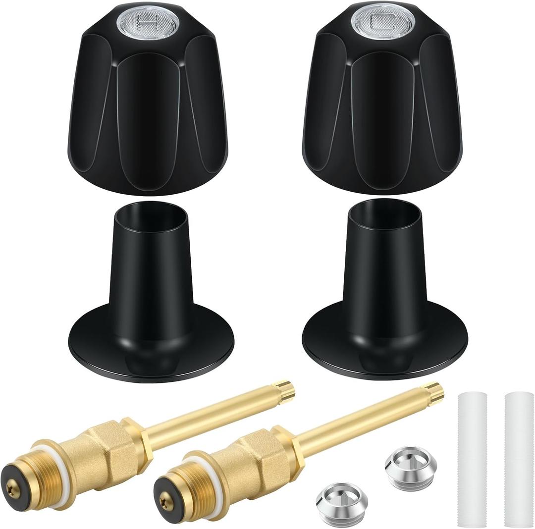 Coolfell Bathtub Shower Trim kit, 2 Piece Metal Matte Black Shower Knob Replacement Kit, Compatible with Price Pfister Valve, Shower 2 Faucet Handle Repair Kit with Shower Stems, Seats Parts, Flanges