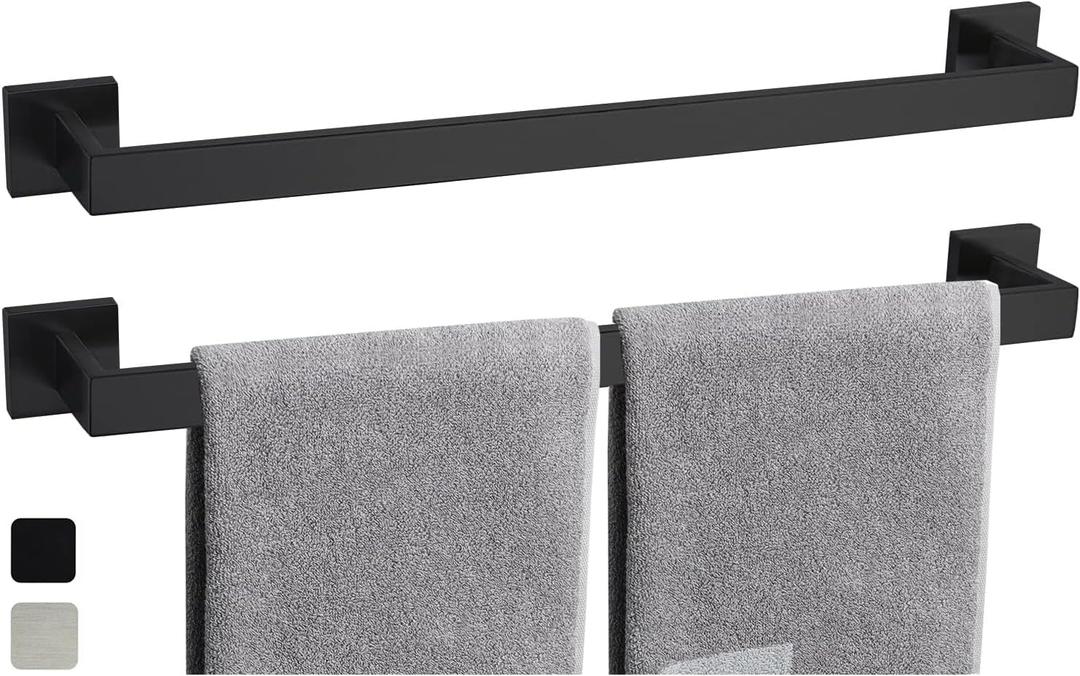 2 Packs 28 Inch Towel Bar for Bathroom 28 Inch Kitchen Towel Holder Brushed Nickel Towel Rod Wall Mounted SUS304 Rustproof Towel Rack Modern Square Design (2, Matte Black, 28 Inch)