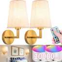 Wall Sconce Battery Operated Wall Light Fixure with Remote Control, Dimmable Battery Operated Wall Sconces Set of Two, Indoor Wireless Wall Mounted Lamp with Rechargable Bulb for Bedroom, Living Room