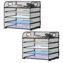 Kinkota Paper Organizer Letter Tray with Handle Mesh 5 Trays Desk File Organizer Paper Sorter Desk Organizer for Office, Home or School-Black 2 Pack