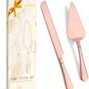 SANEXC Cake Cutting Set for Wedding - Extended Cake Knife And Server Set Thickened Stainless Steel Cake Cutter and Pie Spatula Great for Birthday Anniversary Christmas Gift, Rose Gold, 2 Pcs