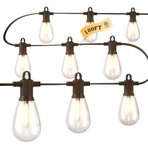 100FT LED Outdoor String Lights with 30 Shatterproof Edison Bulbs, 2700K Commercial Grade IP65 Waterproof Patio Lights, Heavy Duty Outside Hanging Lights for Backyard, Balcony, Garden, Porch