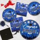 2 x 80 Pcs Graduation Party Plates and Napkins 2025 Graduation Decoration Blue Disposable Paper Plates Luncheon Cocktail Napkins for Graduations Party Decoration,Serve 20 Guests