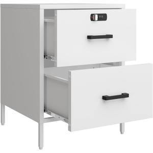 Nightstand,2 Drawer Metal Locker End Table Lockable Bedside Table Storage Cabinet for Bedroom, Dorm, 21.26H X 15.75W X 15.75D (2 Drawer, White)