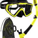 Aegend Snorkeling Gear for Adults Youth Kids, Snorkel Mask with Top Dry Valve - Panoramic View Anti-Leak and Anti-Fog with Mesh Bag for Snorkeling, Scuba Diving, Freediving & Swimming (Golden)