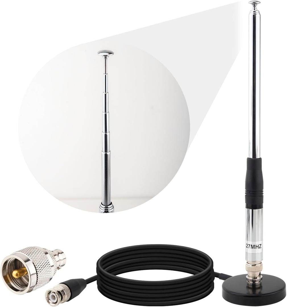 27MHz CB Antenna Magnetic 9-Inch to 51-inch, BNC Male Telescopic Antennas for CB Handheld/Portable Radio, Compatible with Cobra Midland Uniden President Radio