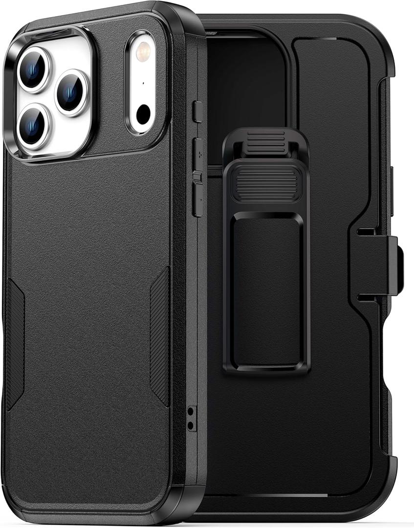 for iPhone 17 Pro Max Case with Belt Clip Holster,Compatible with Magsafe, Military-Grade Protection,2X Screen Protector,Heavy Duty Cover for iPhone 17 Pro Max Case,Black