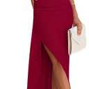 PRETTYGARDEN Women's Ruched Bodycon Dresses Summer Off Shoulder Asymmetrical High Split Elegant Cocktail Party Dress (Red, Large)