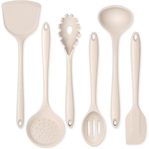 Onader Kitchen Utensils Set, Silicone Non Toxic Cooking Utensils, 6 Pcs Heat Resistant Kitchen Gadgets Set for Nonstick Cookware - Khaki