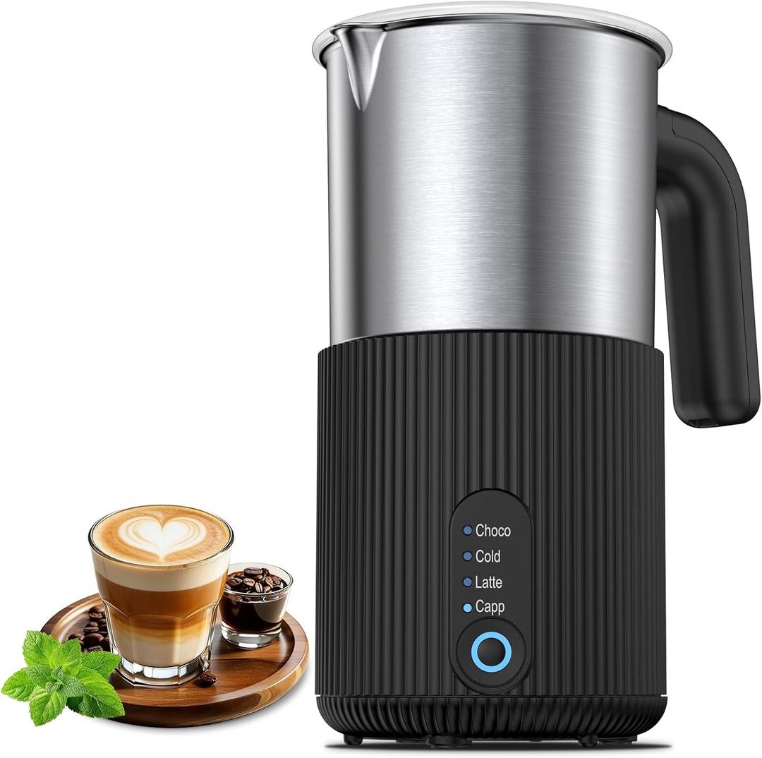 Electric Milk Frother and Steamer, 4-in-1 Instant Milk Steamer for Coffee, Latte, Cappuccino, Hot Chocolate, Automatic Hot & Cold Milk Foamer, Stainless Steel Detachable Cup, Quiet, Dishwasher Safe (Small, Black)