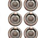 6PCS Drop Ring Handles Dresser Ring Pull Brass Oil-Rubbed Bronze Cabinet Cupboard Pulls Drawer Ring Handle Knobs (Copper, 2.1in/55mm)