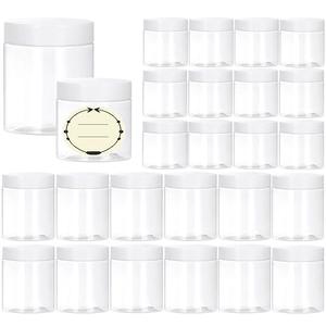 TUZAZO 16Pack Empty Plastic Slime Containers with Lids and Labels - 8pcs 8 OZ and 8pcs 4 OZ Small Plastic Jars for Lotion, Cream, Ointments, Makeup, Glitters, Samples, Travel Storage