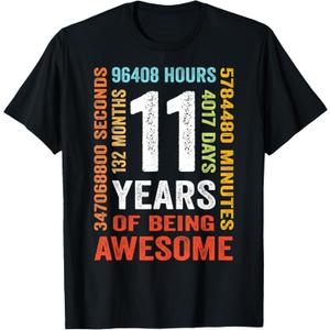 11 Years 132 Months of Being Awesome 11th Birthday Gift T-Shirt Large