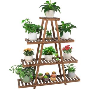 4 Tier Wood Plant Stand Indoor Outdoor A Frame Plant Display Shelf