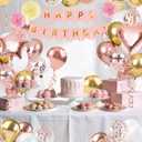 Rose Gold Balloons Decorations For Birthday Party Happy Birthday Banner, Rose Gold Heart Star Foil Confetti Balloons And Pink Paper Party Balloons Decorations Kit