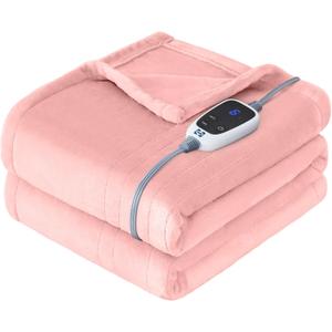 Sealy Electric Blanket Heated Throw, Soft Flannel Heating Blanket with 6 Heat Settings & 2-10 Hours Auto Shut Off, Fast Heating & Machine Washable, 50x60 Inch, Pink