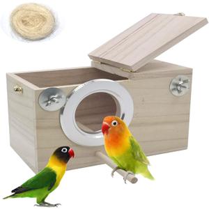PINVNBY Parakeet Nesting Box Bird House Wood Breeding Box Parrots Mating Box for Lovebirds Budgie Finch Cockatoo Canary and Medium-Sized Birds(S)