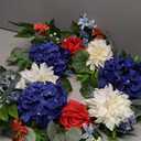 HipTree 24 Inch Patriotic Wreath for Front Door,4th of July Wreaths with Red White Blue Silk Spring Hydrangeas&Dahlias Florals for Labor Day, Memorial Day,Independence Day,Summer Decorations