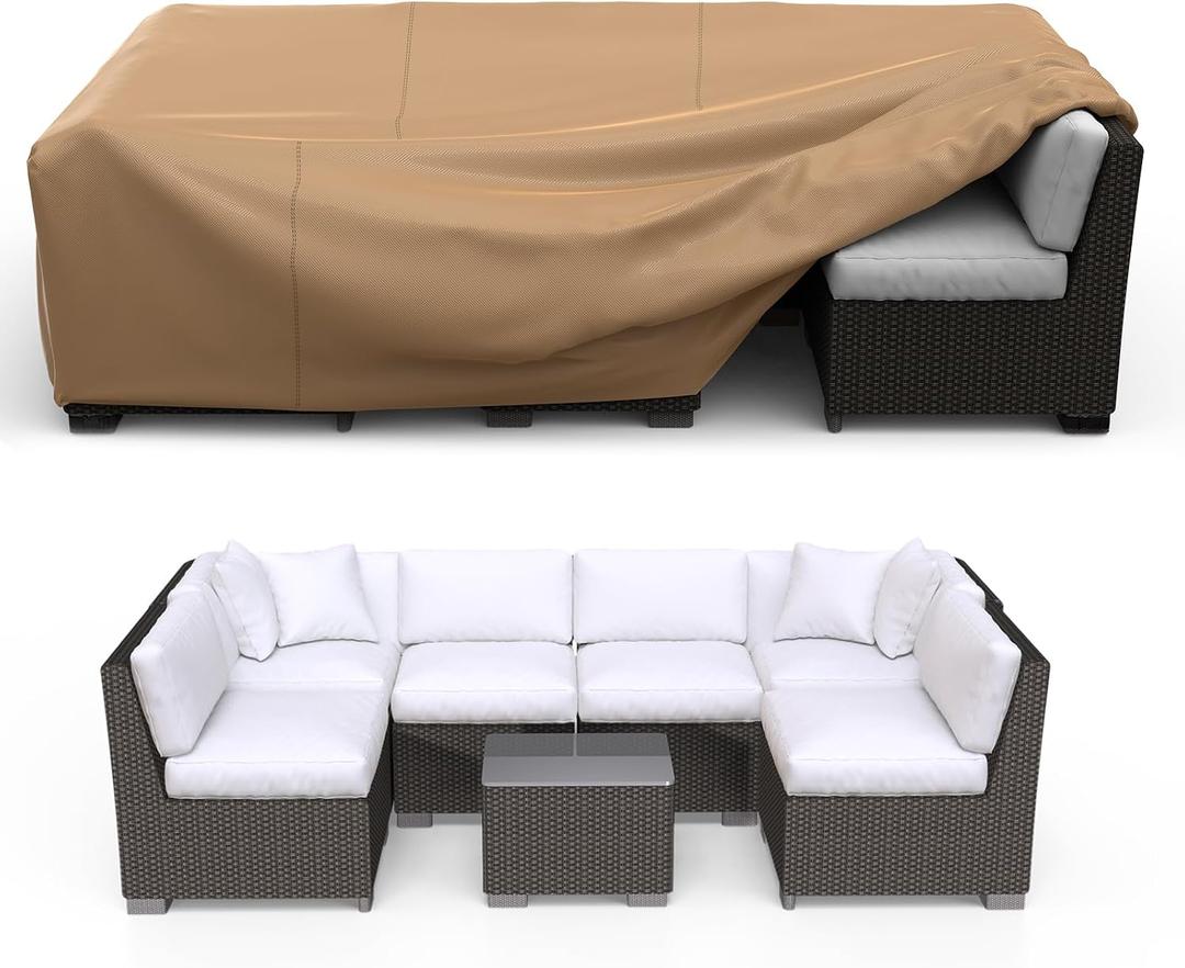 Patio Furniture Set Cover Waterproof, Heavy Duty Furniture Covers for Outdoor Sectional Sofa Set Wicker Rattan Table Chair Rectangular,118"L57"W28"H,Brown