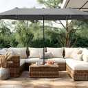 PHI VILLA 13ft Large Patio Umbrellas, Double-Sided Outdoor Market Rectangle Umbrella for Outside, Light Gray