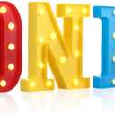 Cartoon One Letter LED Lights, Toy Inspire 8.9 Inch Battery Powered LED Marquee Letters Lights Sign for 1 Year Old First Birthday Party Supplies Table Centerpieces Photo Prop Decor (Rainbow)