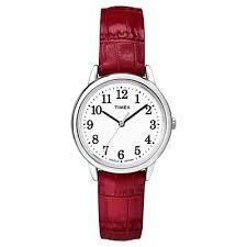Women's Timex Easy Reader Watch with Leather Strap - Silver/Red TW2P68700JT