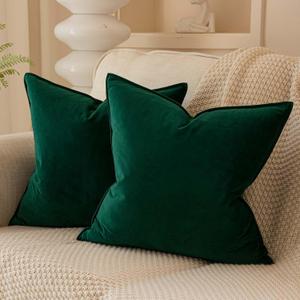 JUSPURBET Dark Green Decorative Pillow Covers 22x22 Set of 2 Throw Pillow Covers for Couch Sofa Bed Cozy Velvet Cushion Covers Cases with Hidden Zipper for Living Room Home Decor