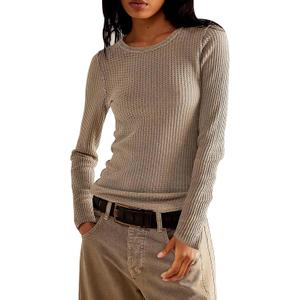 Jar of Love Long Sleeve Shirts for Women Waffle Knit Tops Crew Neck Thermal Shirts Fall Outfits Fahsion Clothes