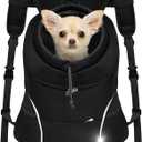 YUDODO Dog Front Carrier Backpack, Adjustable Breathable Pet Carrier for Small Dogs, Ventilated Puppy Back Pack with Safety Belt, Lightweight Doggy Backpack for Hiking Outdoor(Pure Black, L: 9-14 lbs)
