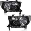 for 2007-2013 Toyota Tundra Headlights Assembly Compatible with 2008-2017 Toyota Sequoia 2 Headlamps Black Housing Clear Reflector