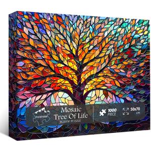 PICKFORU Stained Glass Puzzle Tree of Life Puzzles for Adults 1000 Pieces, Impossible Hard Difficult Challenging Puzzles for Adults, Colorful Mosaic Tree of Life Jigsaw Puzzle 1000 Pieces