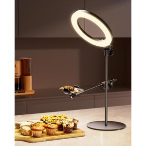 Ring Light Overhead Camera Mount for Desk, LUXSURE 10.5" Ring Light with Stand for iPhone, Adjustable Overhead Tripod with Shooting Arm & Phone Holder for Video Recording, Content Creation, Cooking