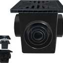 12in Black Plastic Catch Basin - 4 Outlet Drain Box with Debris Basket & Polypropylene Grate for Yard, Garden, Downspout & More
