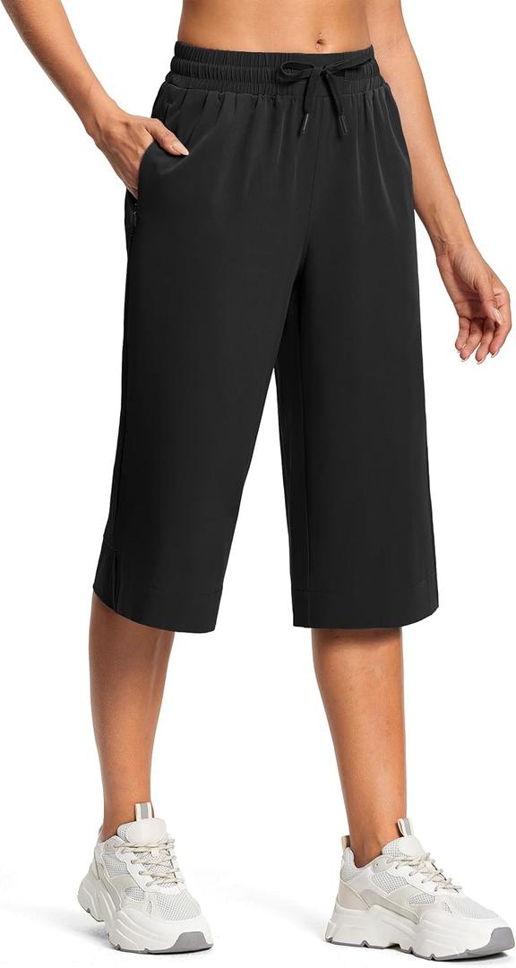 Women's Capri Pants Wide Leg Plus Size Lightweight Quick Dry Casual Summer Pants Sweatpants Hiking Walking (B Black)