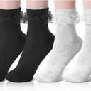 4 Pairs Lace Ruffle Socks for Women, Turn-Cuff Lace Frilly Socks, Soft Comfortable Cute Princess Ruffle Ankle Sock for Balls, Parties, Cosplay, and Everyday Wear