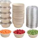 10 oz Round Disposable salad bowls with lids, Sugarcane Fiber Paper Bowls take away food containers Plant Fibers Freezer Safe 50 Pack