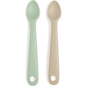 Smack Fun - Silicone Baby Feeding Spoons | 2 Pack (Cambridge Blue/Shifting Sand)