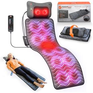 Powermat Full Body Massage Mat with Heat - Shiatsu Back Massager Pad for Bed, Chair & Recliner - Electric Vibrating Heating Pad - Whole Body Massager Mat for Pain Relief - Massage Mattress by Powerfit