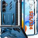FNTCASE for Samsung Galaxy S25 Case: for Galaxy S24 Case with [Built-in Screen Protector & Kickstand] [Military-Grade Drop Protection] Heavy Duty Protective Full Body Shockproof TPU Phone Cover Blue