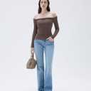 SUUKSESS Women Padded Off The Shoulder Tops Double Lined Going Out Fitted Basic Fall Shirts (Brown, M)