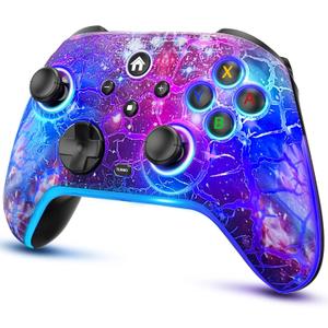 Wireless Switch Pro Controller - Compatible with Nitendo Switch/OLED/Lite, 1200mAh Rechargeable Switch Controllers with 8 Colors LED & Cool Nebula Design, Wake Up, Turbo, Vibration, Motion Control (Starry Blue)