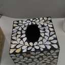 PEMAR Handcrafted Wooden Tissue Box Cover for Small Cube Tissue Boxes Only (Max Inner Size 4.7)  Mother of Pearl Inlay Decorative Tissue Holder for Bathroom, Living Room & Office (White Vines)