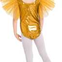 ODASDO Gymnastics Leotard for Girl Tulle Sleeve One Piece Bodysuit Glitter Shiny Metallic Ballet Dance Top Halloween Costume (Gold)