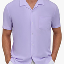 Demofair Men's Short Sleeve Button Down Shirt Cuban Collar Anti-Wrinkle Shirt Casual Summer Beach Shirt, M