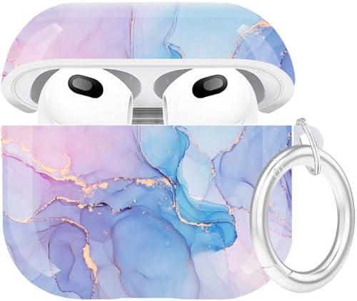 Compatible with Airpods 3rd Generation Case - Wonjury Protective Hard Compatible with Airpods 3 Case Cover with Cleaner Kit Women Girls Keychain, Watercolor Marble