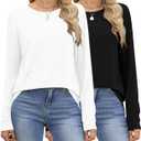 Long Sleeve Tops for Women 2 Pack Chic Shirts Trendy Solid Blouses Business Casual Tee (X-Large, White/Black)