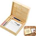 8.66 Inch Farkle Wooden Dice Tray and Storage Case with Lid Printed Rules Classic Board Game Set Includes 2 Sets of 6 Pearl Dice, 50 Scoreboard and Pen 1 Pen for Classic Family Game Wood Color