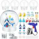Qunclay 4 Set Upgrade Christmas Clear Plastic Snow Globes Kit, 4 Inch DIY Water Globe Craft Kit with Screw Off Cap, 22 Christmas Fillable Ornaments for DIY Crafts Home Winter Decor (Ice Snow Style)